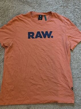 G-Star Orange Crew Neck RAW Tee with Navy Logo
